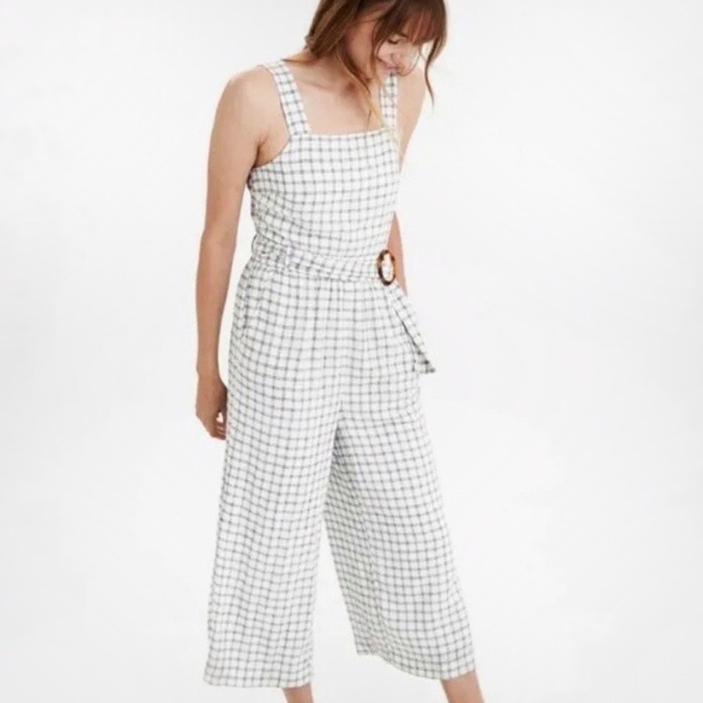 American eagle white black plaid jumpsuit sleeveless romper pants size XS